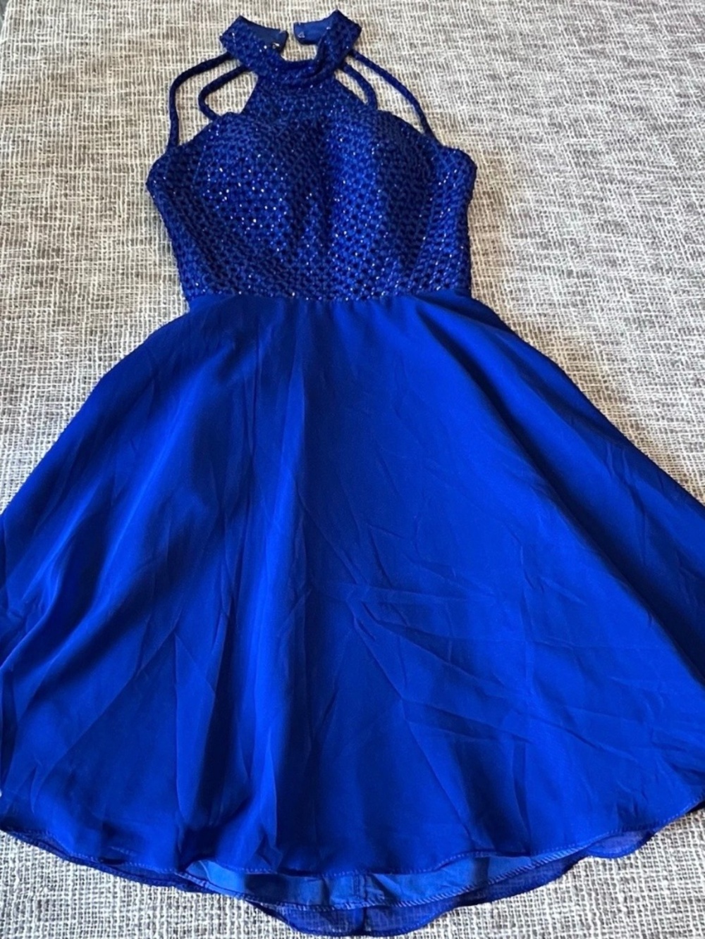 Chiffon cocktail dress, Alyce Paris, embellished halter neck A-line homecoming d